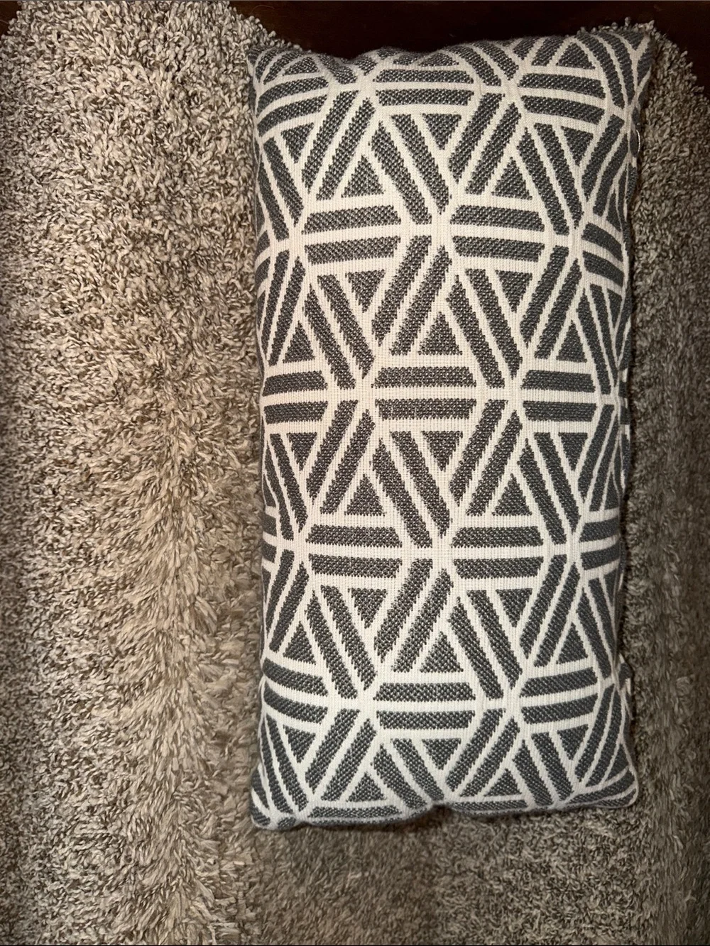 Set of 2 Decorative Throw Pillows in Navy and Gray/White Geometric